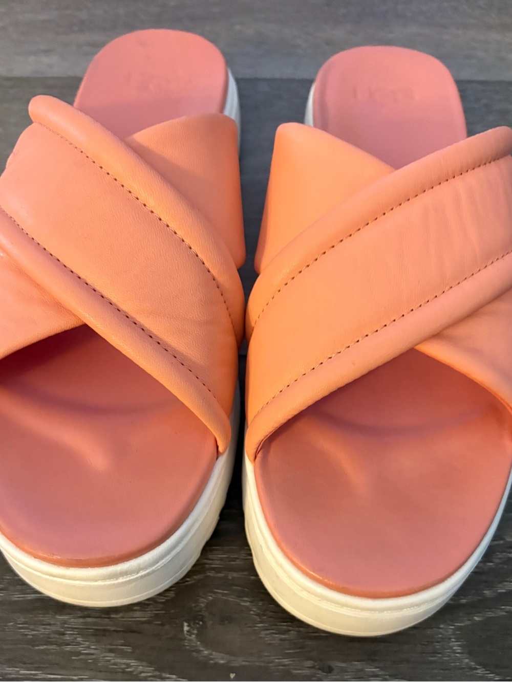 Ugg Women Size 10 Zayne Crossband Starfish Coral
Leather Platform Sandals Slides